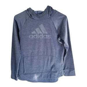 Adidas Youth Gray Hooded Sweatshirt Large 12/14 Print Kangaroo Pocket Pullover
